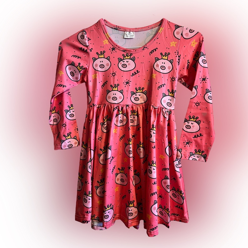 Little Girl /Toddler Knit Pig ~ Crown Knit Long Sleeve Dress ~ Size 6-7